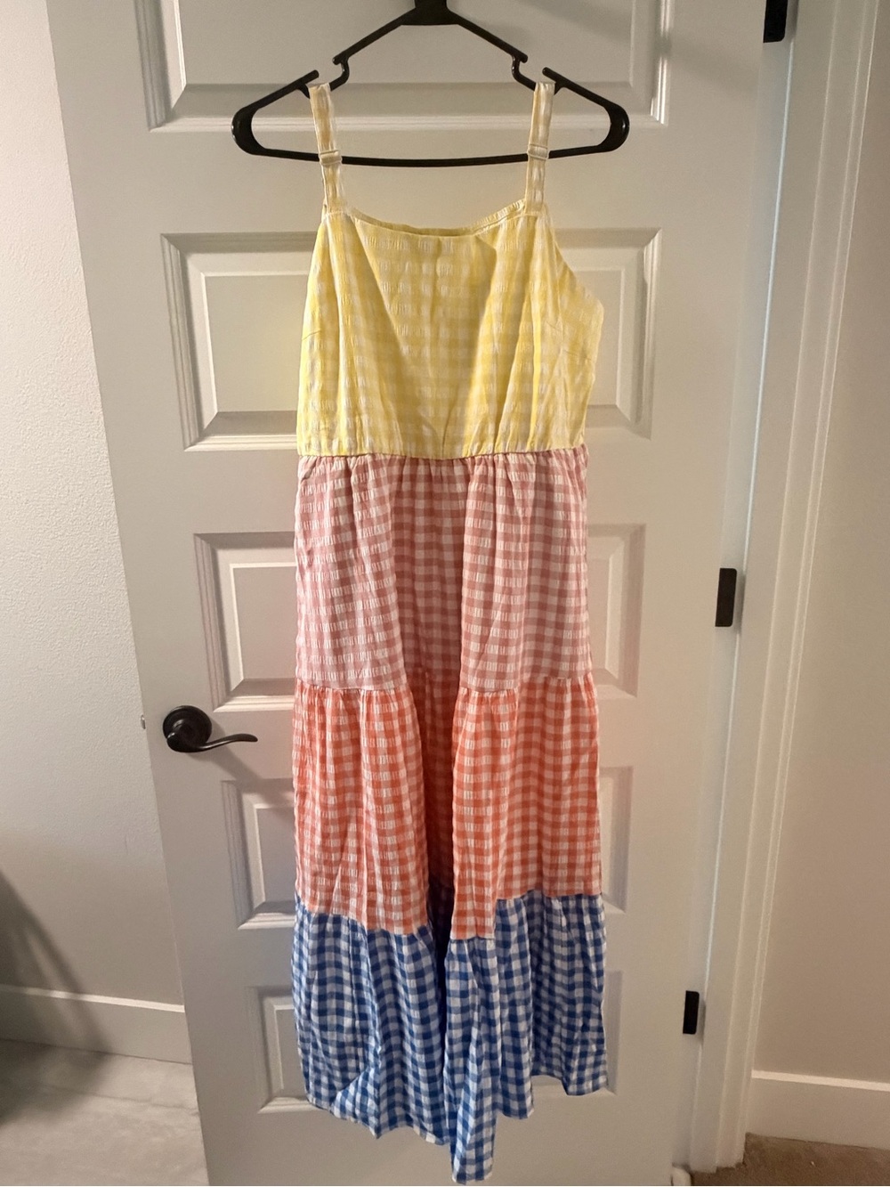 Womens Multi-Color Gingham Tiered dress - Yellow, Pink, Coral & Blue